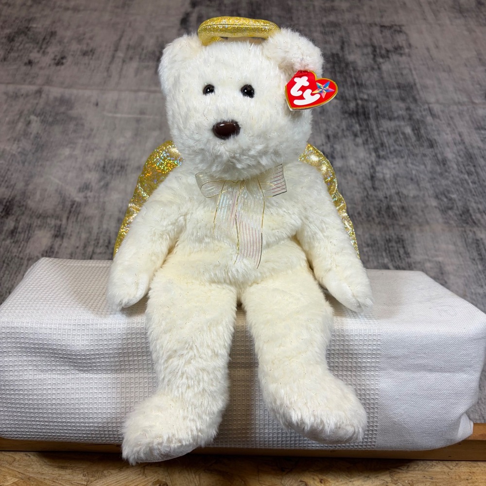 Ty Beanie Buddies Halo II Angel Bear White Gold Wings Plush 2000 14 inch